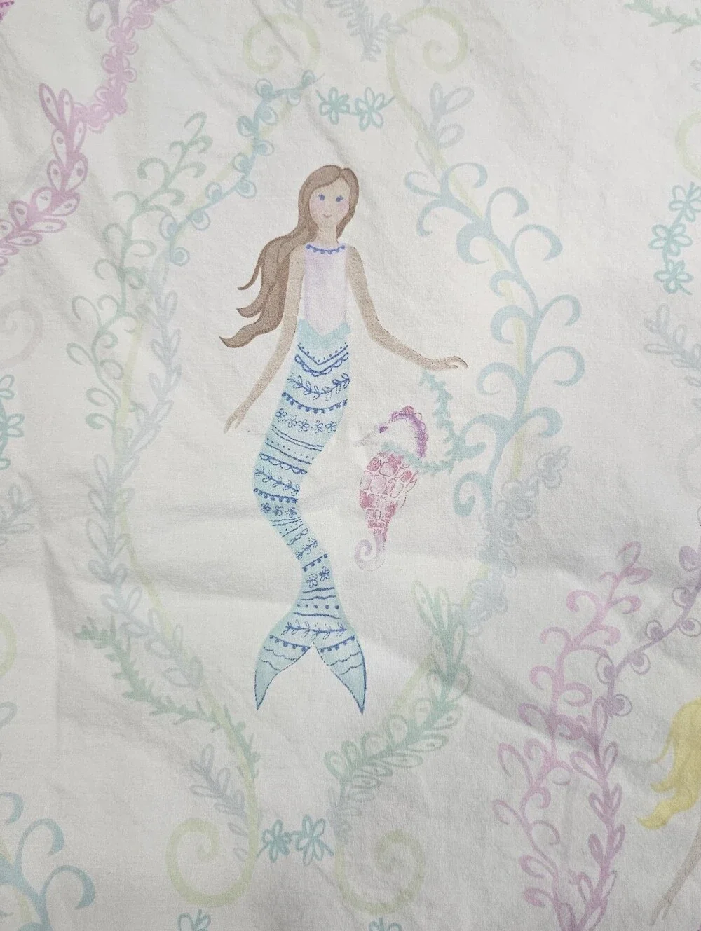 POTTERY BARN KIDS Bailey Mermaid Full Flat Sheet Organic Cotton 2015 Pastels